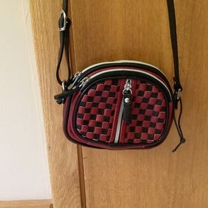 Red and black leather mini bag
